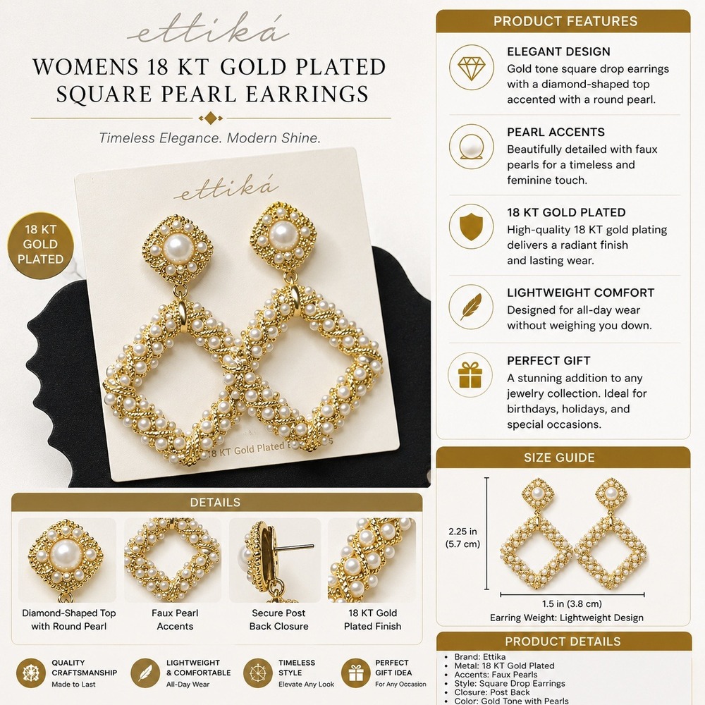 Ettika 18k Gold Plated Faux Pearl Twisted Hoop Drop Statement Earrings Gold